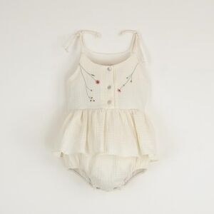 POPELIN ROMPER WITH EMBROIDERY TIE STRAPS